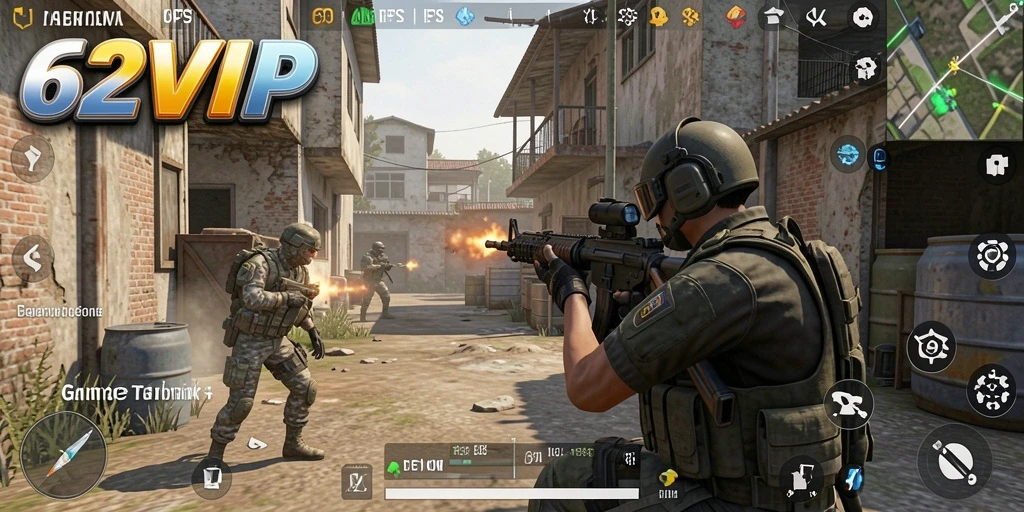 Tangkapan layar gameplay dengan aksi menembak yang intens.