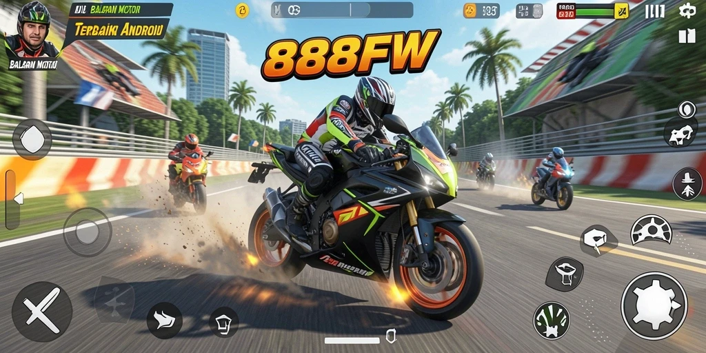 Tampilan gameplay menarik dari balapan motor 888FW.