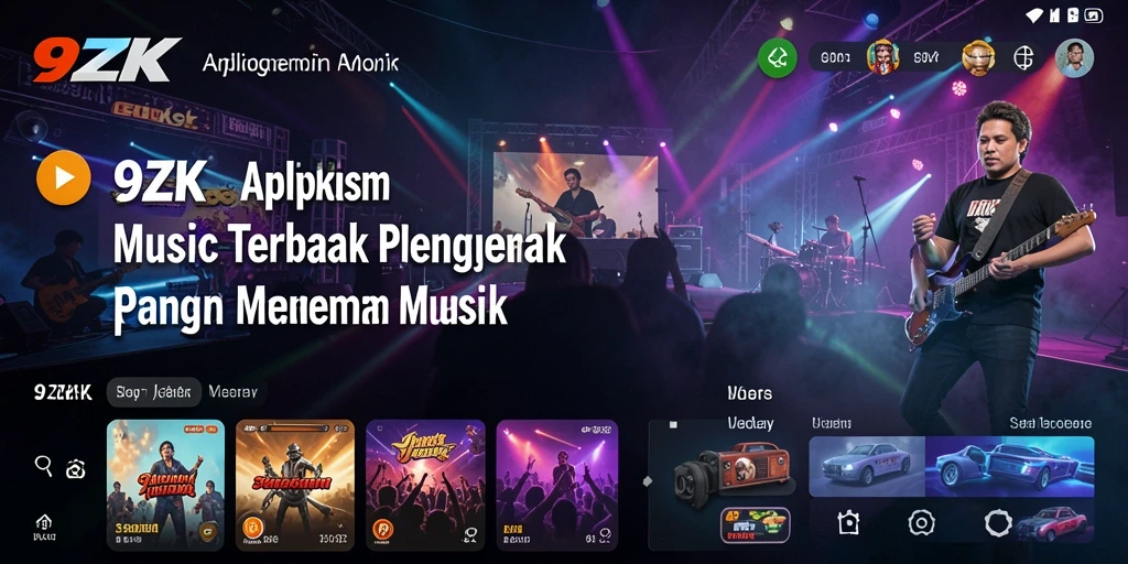 Tampilan utama <strong>9ZK</strong> dengan berbagai pilihan lagu dan antarmuka menarik.