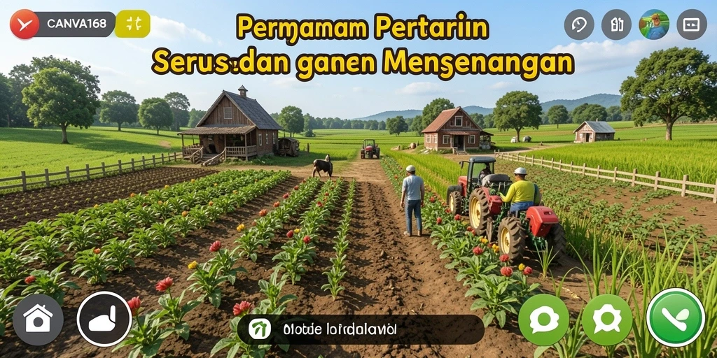 Screenshot utama CANVA168 menampilkan aksi seru bertani dan merawat hewan.