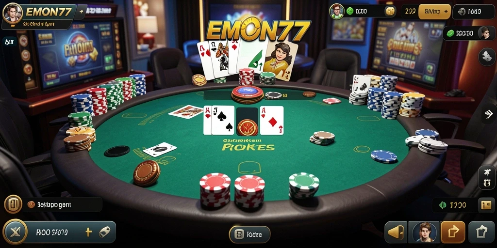 Tampilan seru gameplay Poker di EMON77 dengan grafik berkualitas tinggi.