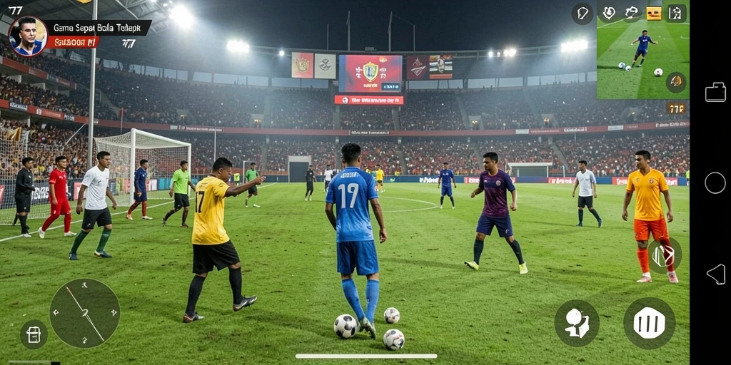 Tangkapan layar utama L777 menampilkan aksi seru dalam pertandingan sepak bola.