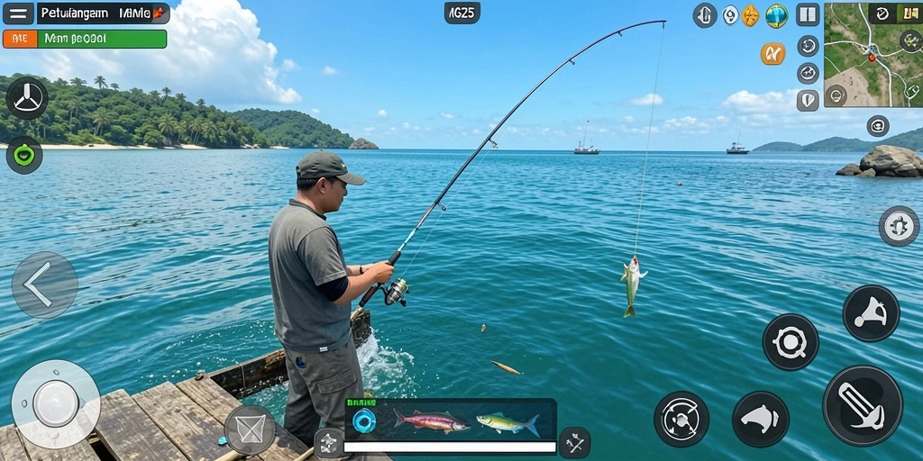 Gameplay seru MG525 saat memancing di laut dengan teman.