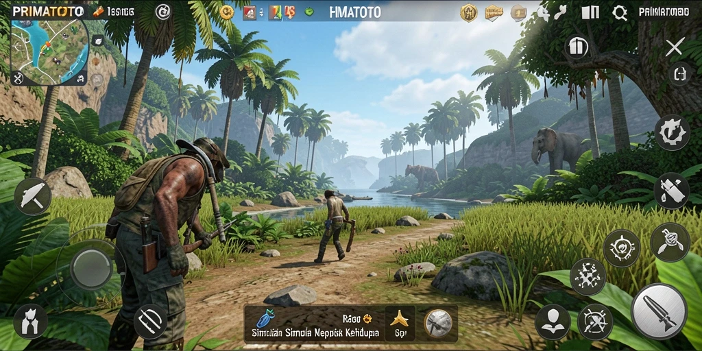 Screenshot gameplay PRIMATOTO yang menunjukkan interaksi antar karakter.