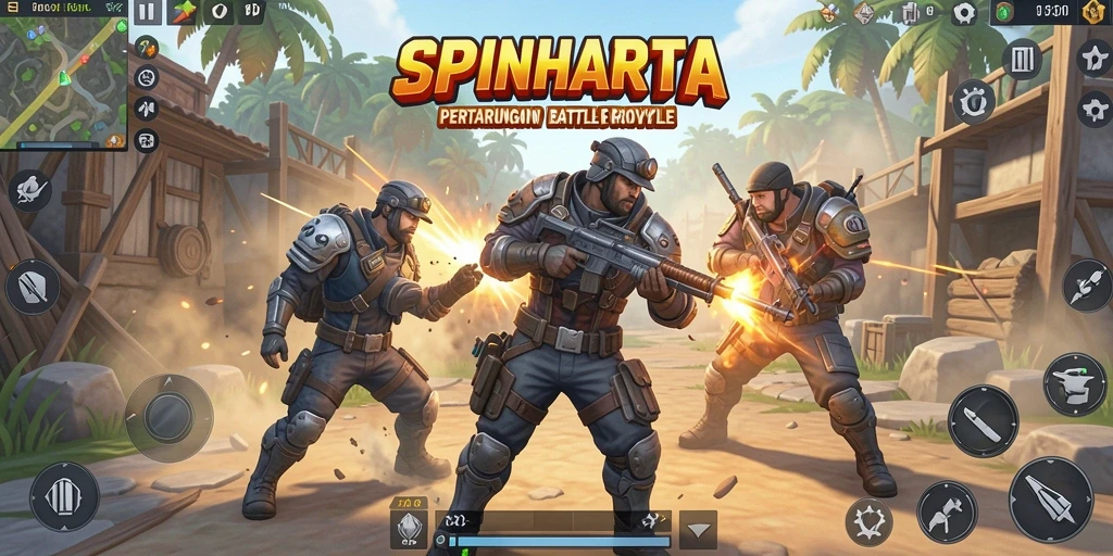 Tampilkan aksi seru dalam gameplay battle royale SPINHARTA.