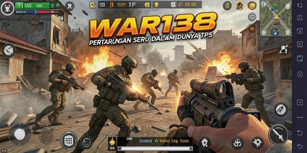 Screenshot dari gameplay intens WAR138 dalam mode TPS yang mendebarkan.