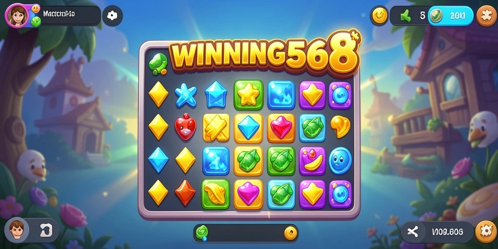 Screenshot utama WINNING568 menampilkan gameplay Match-3 yang seru.